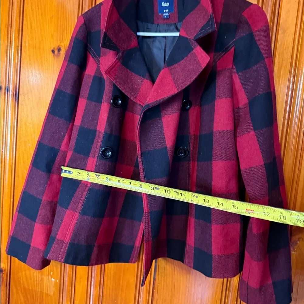 GAP Women's Checkered Pea Coat in Red and Black - Picture 12 of 12